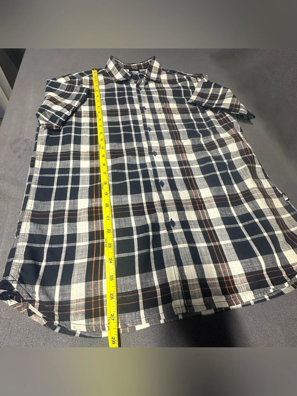 The North Face Men's Navy, White & Brown Plaid Short-Sleeve Button-Down Shirt